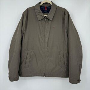 Tommy Hilfiger Men's Olive Brown Micro-Twill Full Zip Quilited Lined Jacket Men’